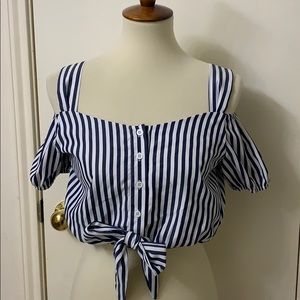 Crop Top Blue and White Size Small with Front Tie